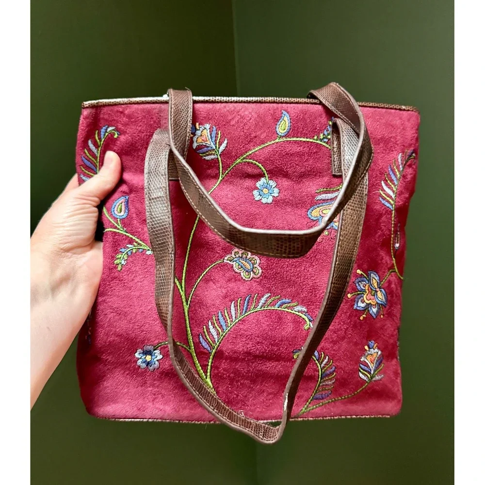 Bueno‎ Floral Embroidered Suede Shoulder Bag